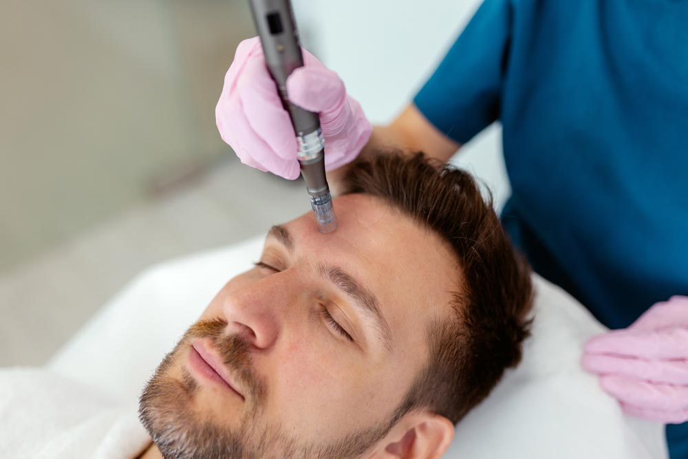 Man som får en microneedling-behandling